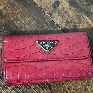 Prada Croc-Embossed Red Leather Wallet